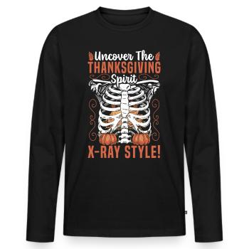 Dinde Thanksgiving Squelette Thanksgiving Xray - T-shirt manches longues Premium bio Homme - noir - Devant - Nico (187cm)