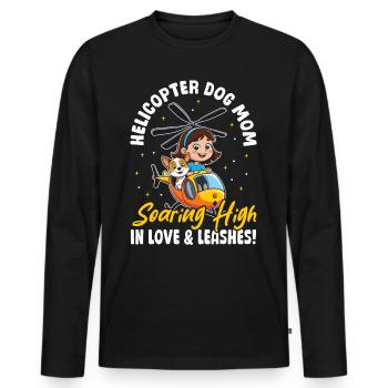 Hélicoptère chien maman amour & laisses ! Maman chienne - T-shirt manches longues Premium bio Homme - noir - Devant - Nico (187cm)