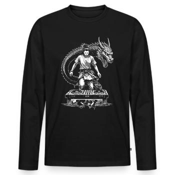 Chemise Manga : DJ samouraï sous le charme du dragon - T-shirt manches longues Premium bio Homme - noir - Devant - Nico (187cm)