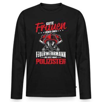 Femmes Polzistes Pompier Cher Amour - T-shirt manches longues Premium bio Homme - noir - Devant - Nico (187cm)