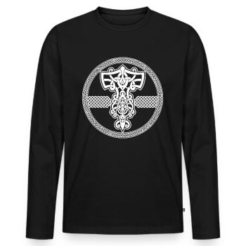 Symbole de marteau viking Odin Thor Rune Valhalla - T-shirt manches longues Premium bio Homme - noir - Devant - Nico (187cm)