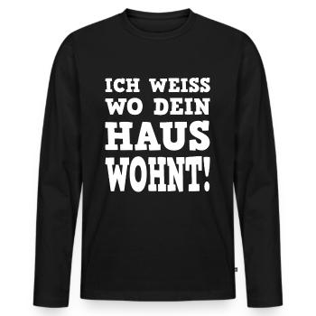 Je sais où habite ta maison - T-shirt manches longues Premium bio Homme - noir - Devant - Nico (187cm)