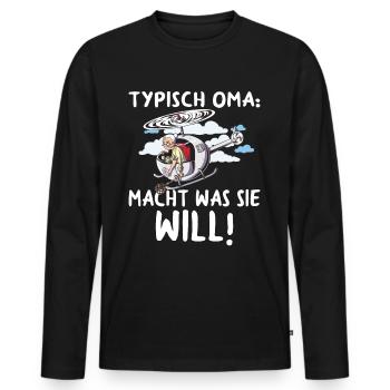 Typisch Oma Teppichklopfer Hubschrauber Aufpassen - Männer Premium Bio Langarmshirt - Schwarz - Vorne - Nico (187cm)
