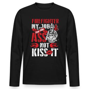 Pompier Mon travail est de sauver votre cul, pas de l'embrasser - T-shirt manches longues Premium bio Homme - noir - Devant - Nico (187cm)