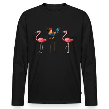 Coq drôle déguisé en flamant rose - T-shirt manches longues Premium bio Homme - noir - Devant - Nico (187cm)