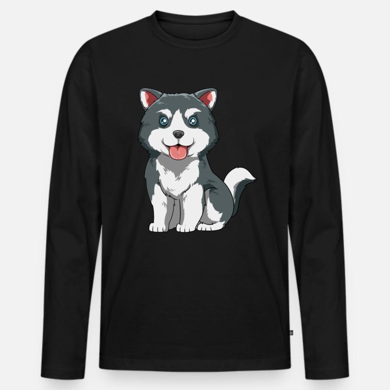 Husky Welpe - Männer Premium Bio Langarmshirt - Schwarz
