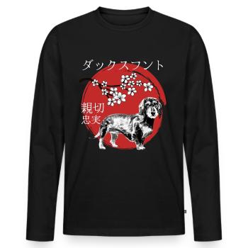 Dachshund Japan Kanji Style for Dog Lovers - Men's Premium Organic Long Sleeve Shirt - black - Front - Nico (187cm)