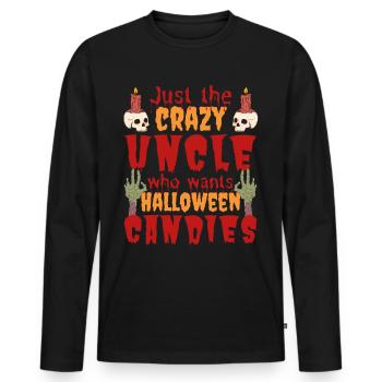 Creepy funny Halloween saying uncle - Men's Premium Organic Long Sleeve Shirt - black - Front - Nico (187cm)