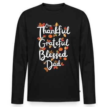 Thankful Dad Papa Autumn Leaves Gratitude - Men's Premium Organic Long Sleeve Shirt - black - Front - Nico (187cm)