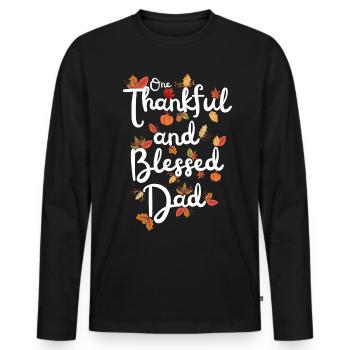 Thankful Dad Papa Autumn Leaves Gratitude - Men's Premium Organic Long Sleeve Shirt - black - Front - Nico (187cm)