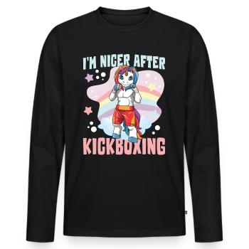 I'm Niver After Kickboxing Einhorn - Männer Premium Bio Langarmshirt - Schwarz - Vorne - Nico (187cm)