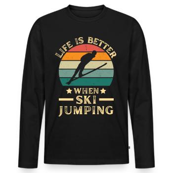 Ski springen. Skispringen im Skiurlaub retro - Männer Premium Bio Langarmshirt - Schwarz - Vorne - Nico (187cm)
