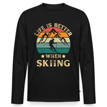 Skier sur un ski vacances rétro vintage - T-shirt manches longues Premium bio Homme - noir - Devant - Nico (187cm)