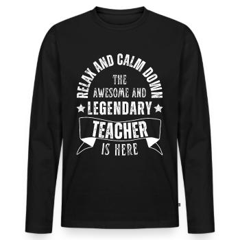 Relax der Legendäre Lehrer ist hier Retro - Männer Premium Bio Langarmshirt - Schwarz - Vorne - Nico (187cm)