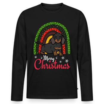 Mignon teckel Noël Puppy Kawaii - T-shirt manches longues Premium bio Homme - noir - Devant - Nico (187cm)