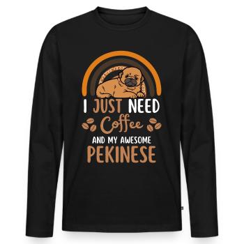 Sweet Pekinese Puppy Coffee Dog Cafe kawaii - Men's Premium Organic Long Sleeve Shirt - black - Front - Nico (187cm)