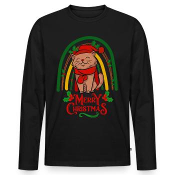 Chat doux de Noël kawaii - T-shirt manches longues Premium bio Homme - noir - Devant - Nico (187cm)