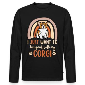 Doux gallois Corgi puppy lover kawaii - T-shirt manches longues Premium bio Homme - noir - Devant - Nico (187cm)