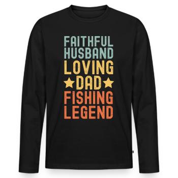 Husband Father Papa Legendary Angler Fishing Legend - Men's Premium Organic Long Sleeve Shirt - black - Front - Nico (187cm)