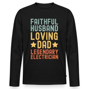 Husband Father Electrician Legend Retro Vintage - Men's Premium Organic Long Sleeve Shirt - black - Front - Nico (187cm)