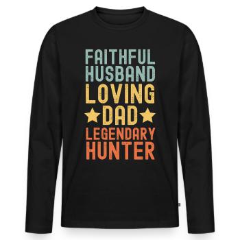 Mari Père Chasseur légendaire rétro vintage - T-shirt manches longues Premium bio Homme - noir - Devant - Nico (187cm)