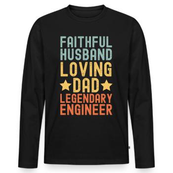 Husband Father Legendary Engineer - Men's Premium Organic Long Sleeve Shirt - black - Front - Nico (187cm)