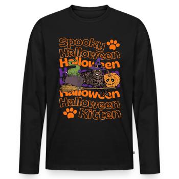 European Shorthair Cat Halloween Spooky cat - Men's Premium Organic Long Sleeve Shirt - black - Front - Nico (187cm)
