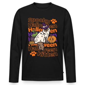Burma Halloween cat. Spooky Halloween Cat - Men's Premium Organic Long Sleeve Shirt - black - Front - Nico (187cm)