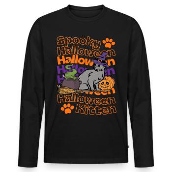 Russisch Blau Halloween Katze Spooky Halloween Cat - Männer Premium Bio Langarmshirt - Schwarz - Vorne - Nico (187cm)