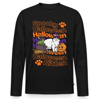 Schottische Faltohrkatze Spooky Halloween Cat - Männer Premium Bio Langarmshirt - Schwarz - Vorne - Nico (187cm)
