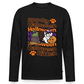 Cymric Halloween Katze Spooky Halloween Cat - Männer Premium Bio Langarmshirt - Schwarz - Vorne - Nico (187cm)