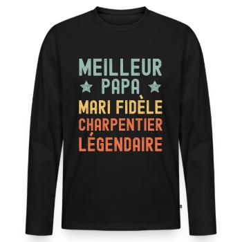 Mari Père Légendaire Charpentier Rétro Vintage - T-shirt manches longues Premium bio Homme - noir - Devant - Nico (187cm)