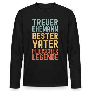 Ehemann Vater Legendärer Fleischer retro vintage - Männer Premium Bio Langarmshirt - Schwarz - Vorne - Nico (187cm)