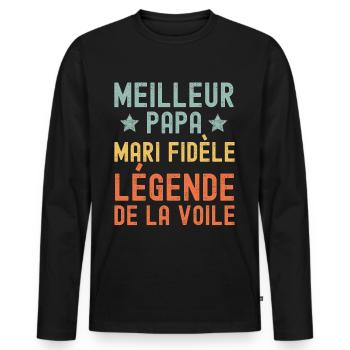 Mari père voile légende rétro vintage - T-shirt manches longues Premium bio Homme - noir - Devant - Nico (187cm)