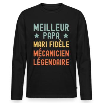 Mari Père Légendaire Mécanicien retro vintage - T-shirt manches longues Premium bio Homme - noir - Devant - Nico (187cm)