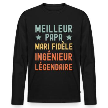 Mari Père Ingénieur Légendaire - T-shirt manches longues Premium bio Homme - noir - Devant - Nico (187cm)