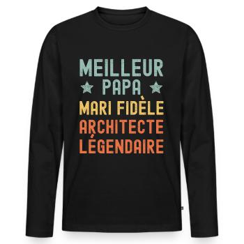 Mari Père Architecte Légendaire rétro vintage - T-shirt manches longues Premium bio Homme - noir - Devant - Nico (187cm)