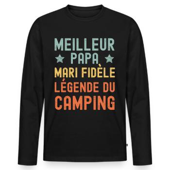 Mari Père Camping Légende Rétro Vintage - T-shirt manches longues Premium bio Homme - noir - Devant - Nico (187cm)