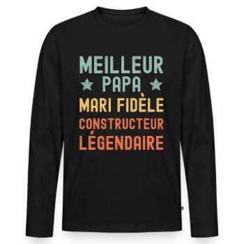 Mari Père Constructeur Légendaire retro vintage - T-shirt manches longues Premium bio Homme - noir - Devant - Nico (187cm)