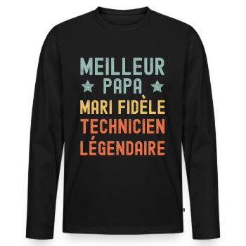 Mari Père Légendaire Technicien rétro vintage - T-shirt manches longues Premium bio Homme - noir - Devant - Nico (187cm)