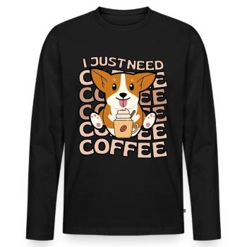 Sweet Welsh Corgi Coffee Dog Cafe kawaii - T-shirt manches longues Premium bio Homme - noir - Devant - Nico (187cm)