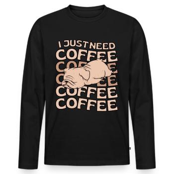 Bulldog Coffee Cafe kawaii - T-shirt manches longues Premium bio Homme - noir - Devant - Nico (187cm)