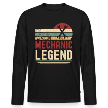 Mari Père Mécanicien légendaire rétro - T-shirt manches longues Premium bio Homme - noir - Devant - Nico (187cm)