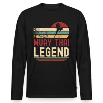 Papa Husband Muay Thai Legend vintage retro - Men's Premium Organic Long Sleeve Shirt - black - Front - Nico (187cm)