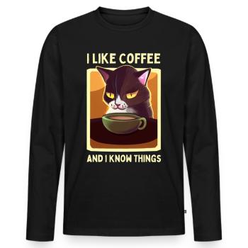 coffee cat funny saying tired cat coffee - Men's Premium Organic Long Sleeve Shirt - black - Front - Nico (187cm)