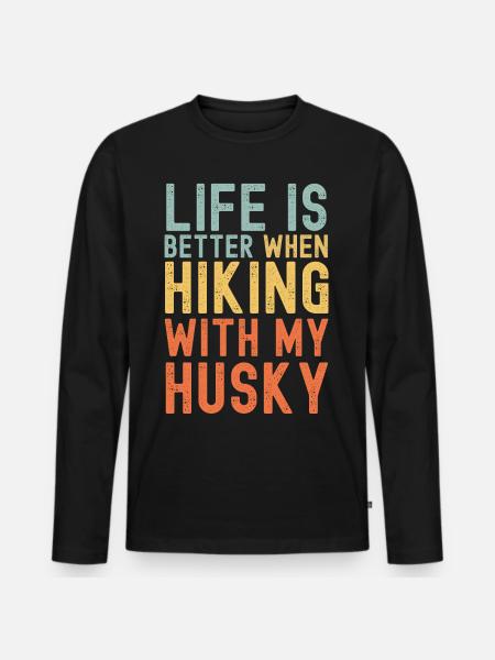 Husky Hiking dog retro - Men's Premium Organic Long Sleeve Shirt - black