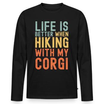 Corgi Hiking dog retro - Men's Premium Organic Long Sleeve Shirt - black - Front - Nico (187cm)