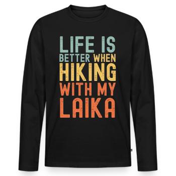 Laika Wanderhund retro - Männer Premium Bio Langarmshirt - Schwarz - Vorne - Nico (187cm)