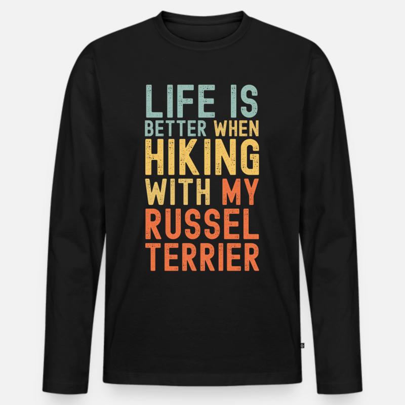Russel-Terrier Wanderhund retro - Männer Premium Bio Langarmshirt - Schwarz