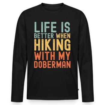 Doberman Chien de randonnée rétro - T-shirt manches longues Premium bio Homme - noir - Devant - Nico (187cm)
